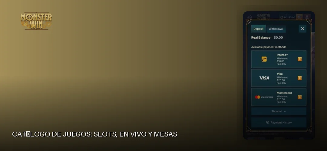 Catálogo de juegos: slots, en vivo y mesas